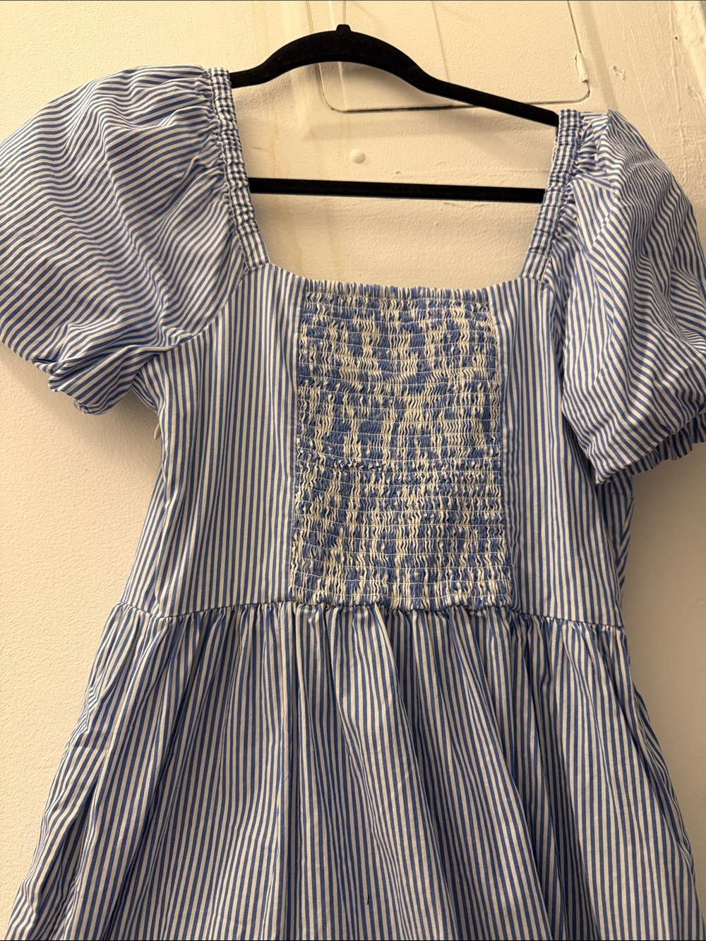 J Crew Blue and White Striped Puff-Sleeve Midi Dress - Picture 6 of 7